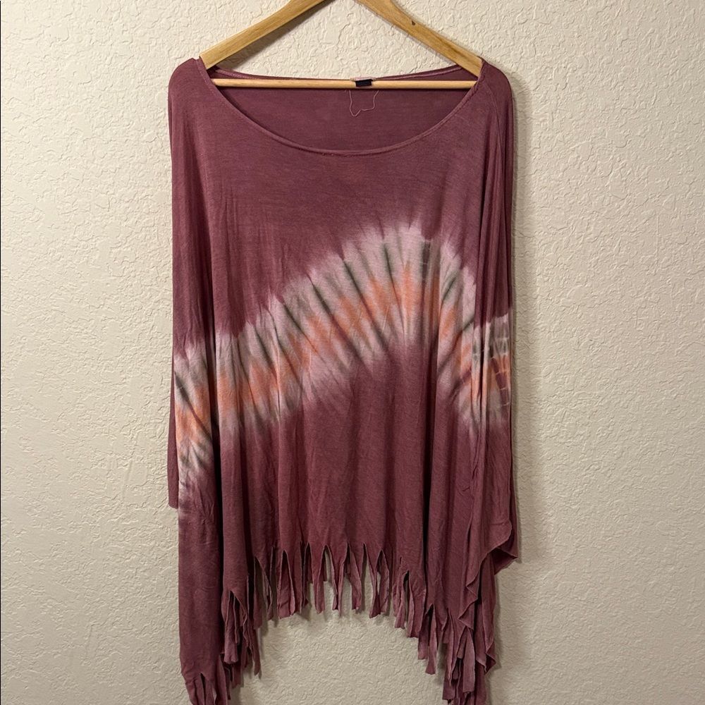 Gypsy Rose Fringed Tie-Dye Women's Top - Purples and Pinks one size